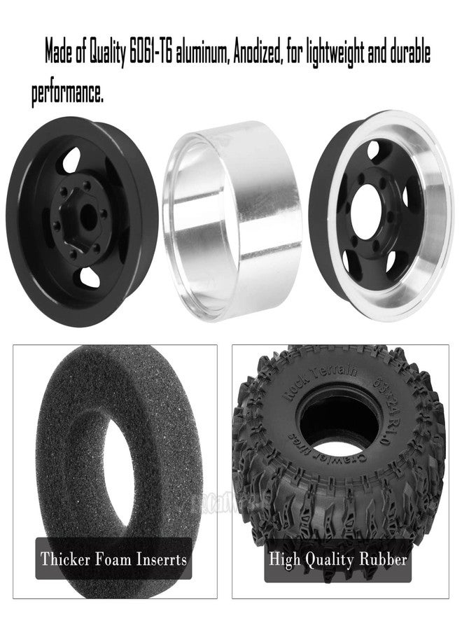 BRCatWPark RC 1.0" Beadlock Wheels and Tires for 1/18 TRX4M,1/24 SCX24 RC Crawler Car,4PCS Alloy Aluminium 1.0 Wheels Rims & Rubber Tires,Black - Image 4